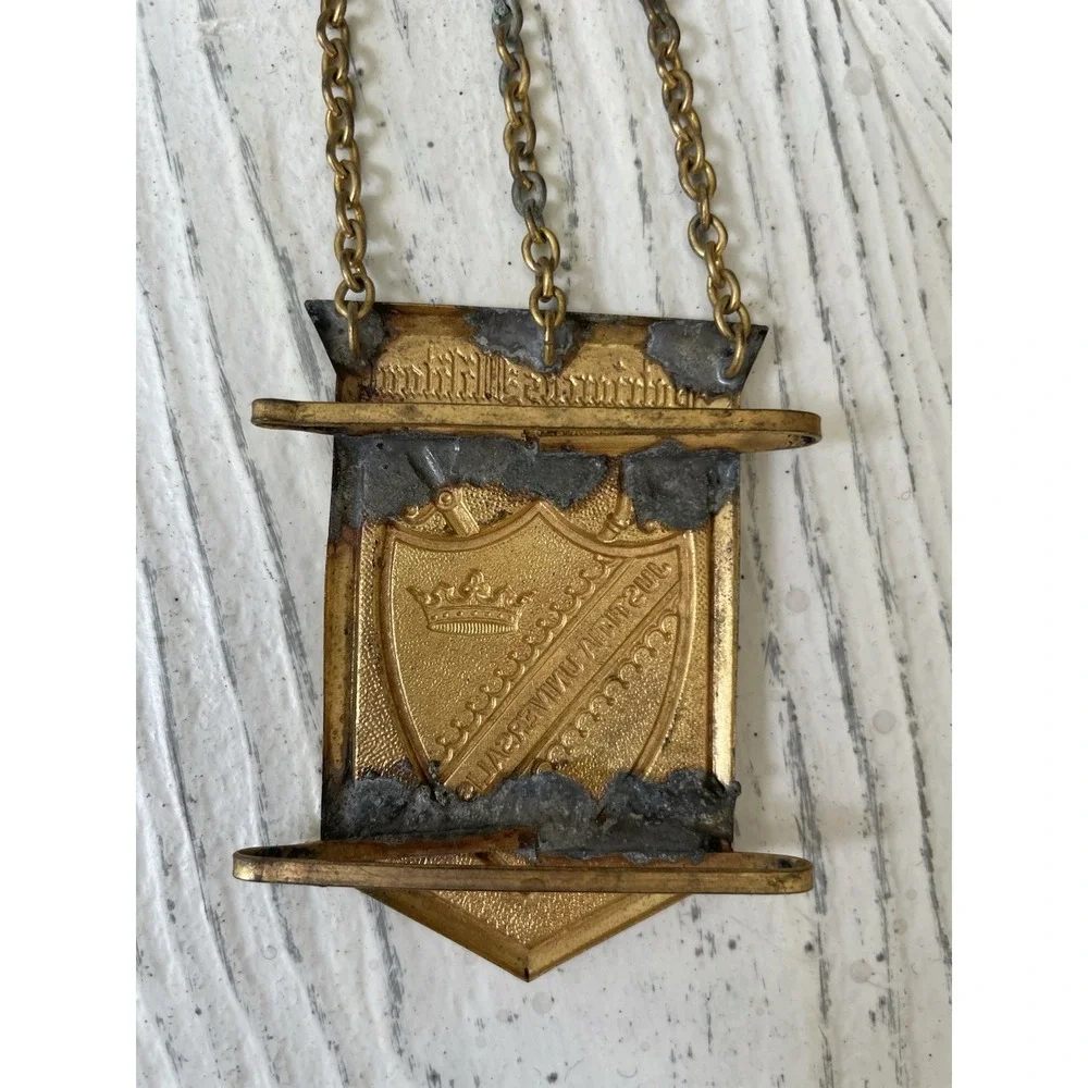 Vtg Fraternal Society  Sword Belt Hanger Gold Tone Chain & Medals Regalia Lot